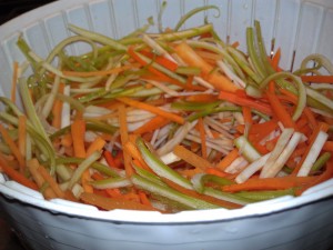 Julienned vegetables - rinsed and spun dry