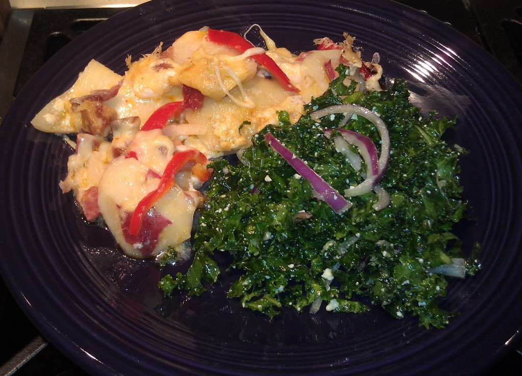 Kale Salad, Wilted - shown with Stuffed Scalloped Potatoes