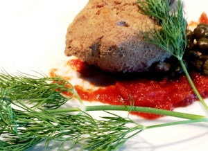 Chicken liver, dill frond, tomato jam