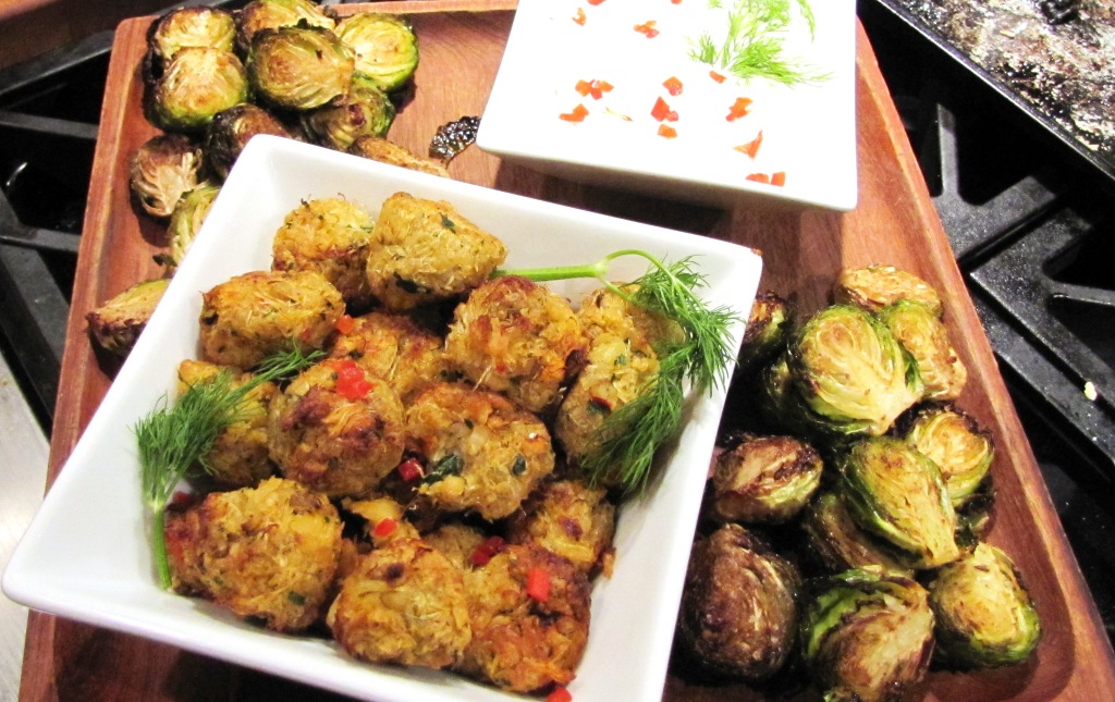 Crab Nuggets and Brussels Sprouts