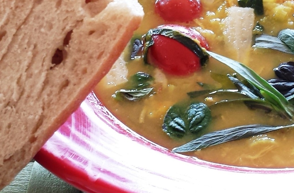 chicken soup with herbs and kale and stuff - cropped